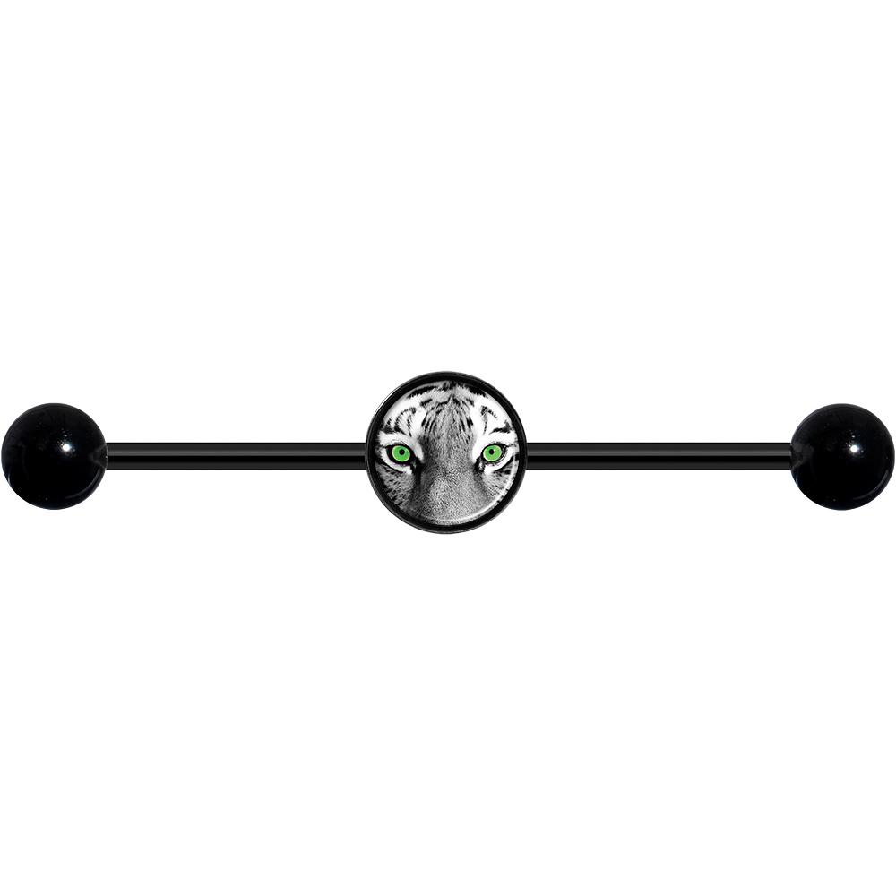 14G Black White Tiger Eyes Black Industrial Barbell 37mm