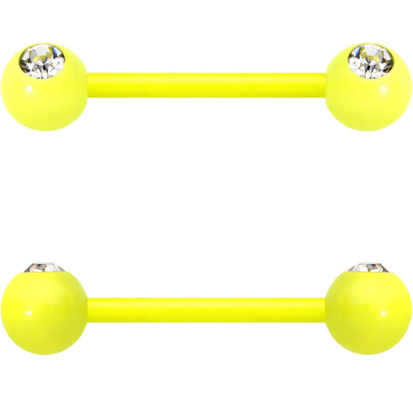14G 5/8 Clear Gem Yellow Acrylic Over Steel Nipple Barbell Set