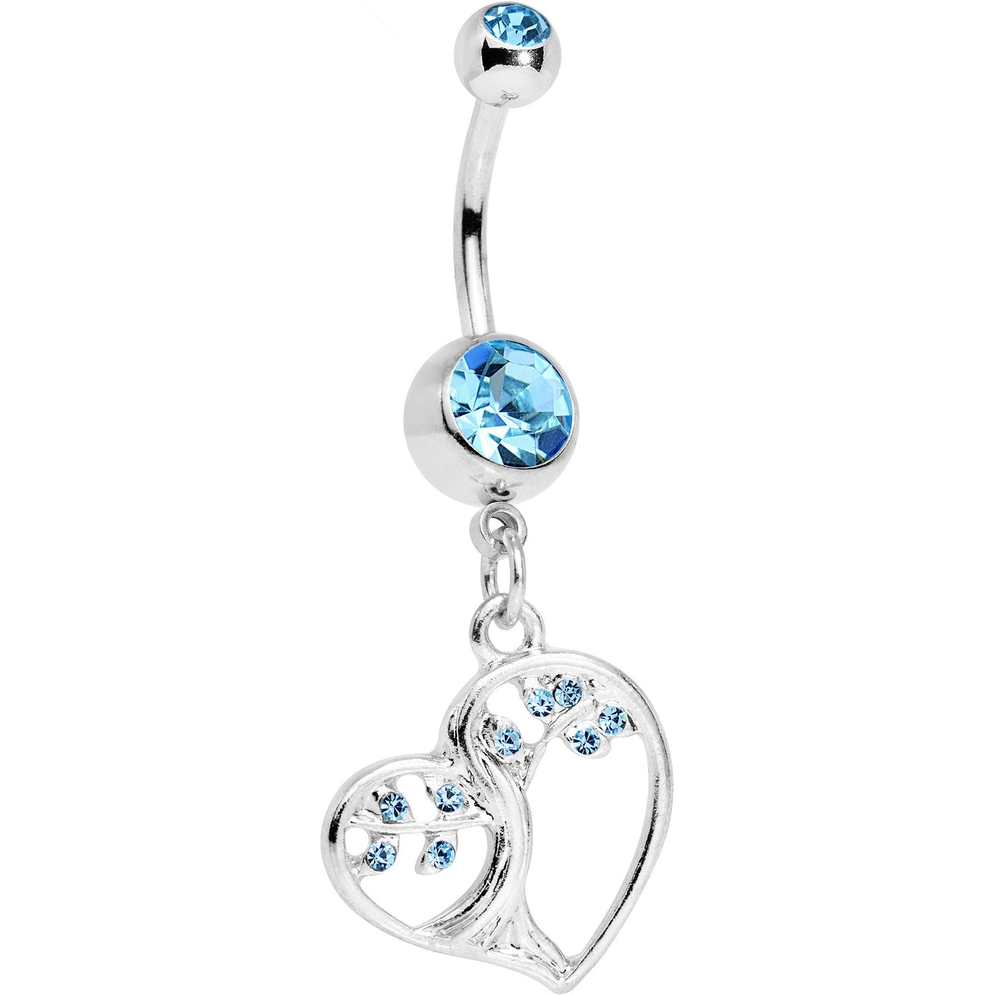 Brilliant Blue CZ Gem Tree of Life Heart Dangle Belly Ring