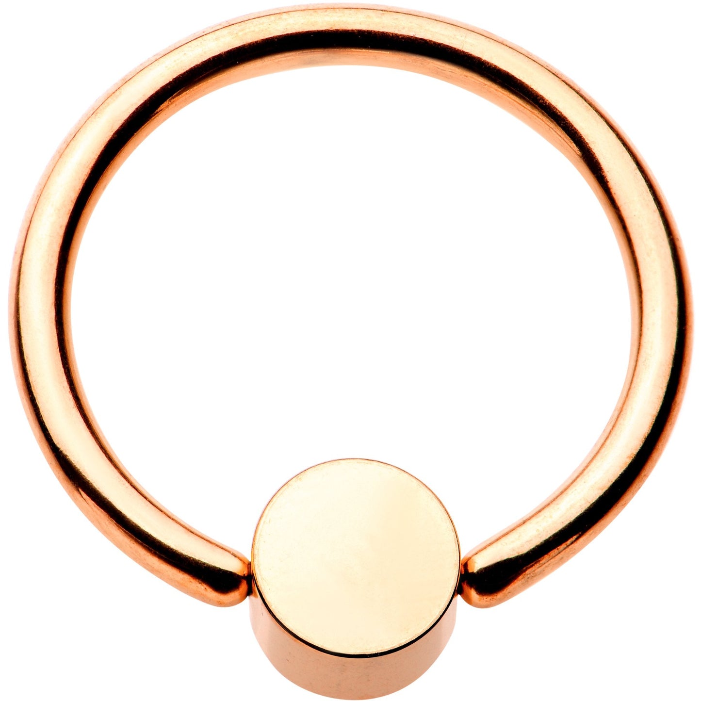 14G 1/2 Clear Gem 5mm Disc Rose Gold IP BCR Captive Ring