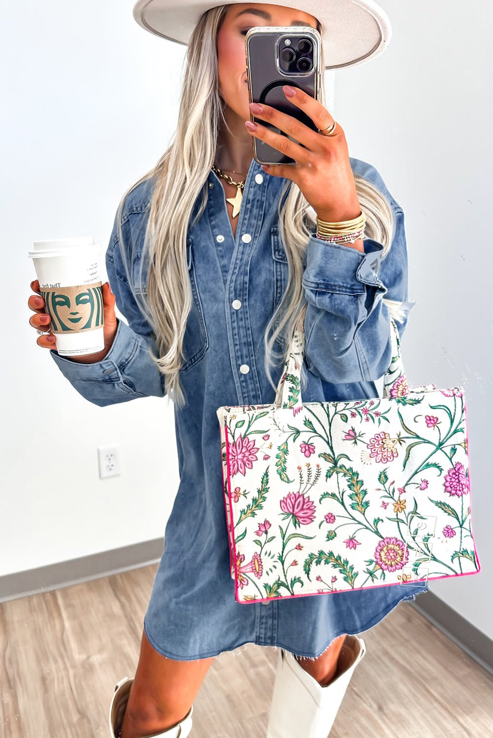 Blue Beau Chest Pocket Raw Hem Denim Loose Shirt Dress - Jaico Online Shop