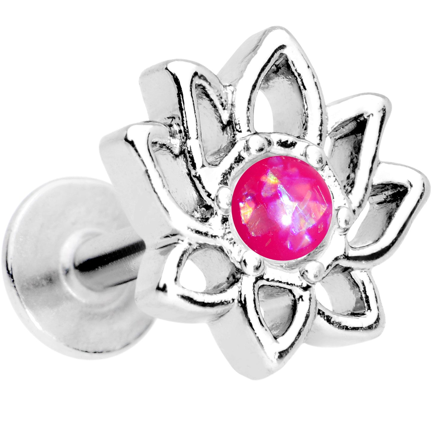 16G 1/4 Pink Faux Opal Lotus Flower Tragus Cartilage Earring