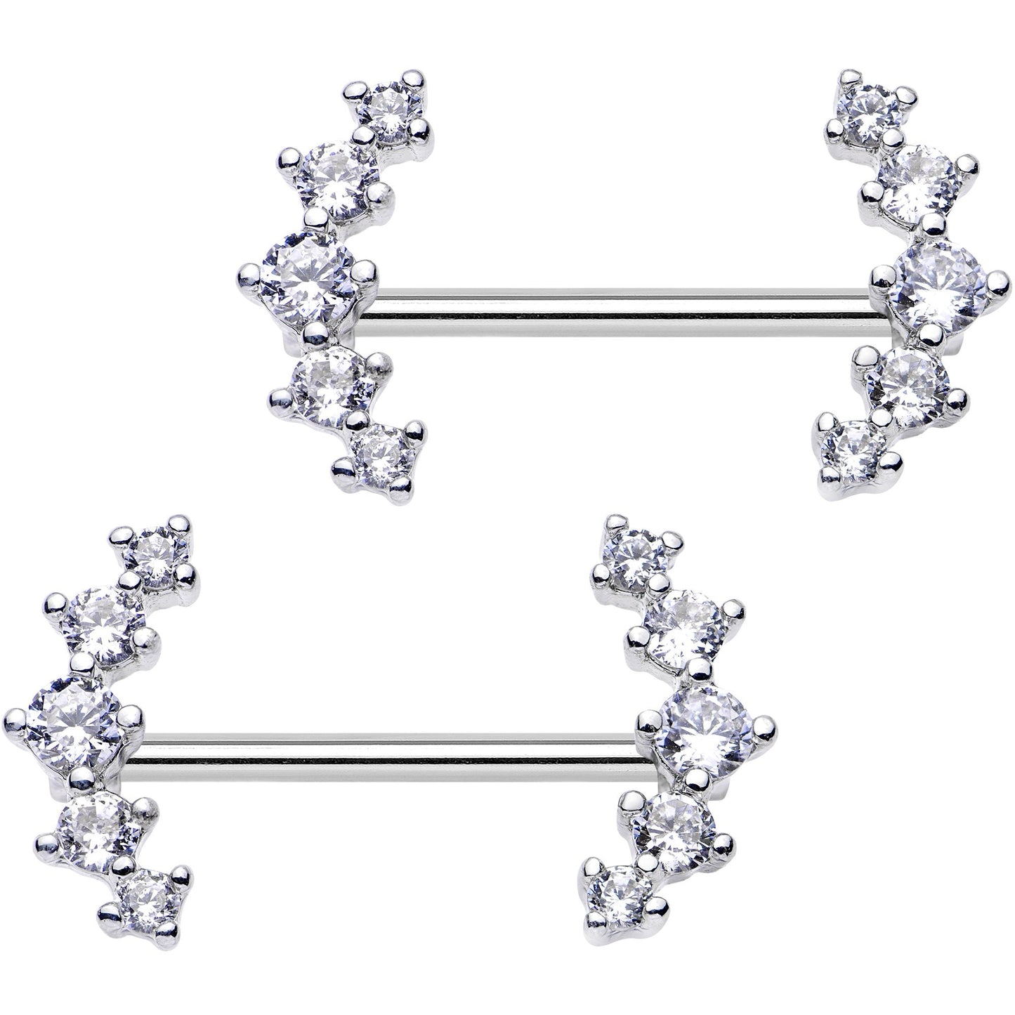 Clear CZ Gem Quintuple Cascade Barbell Nipple Ring Set