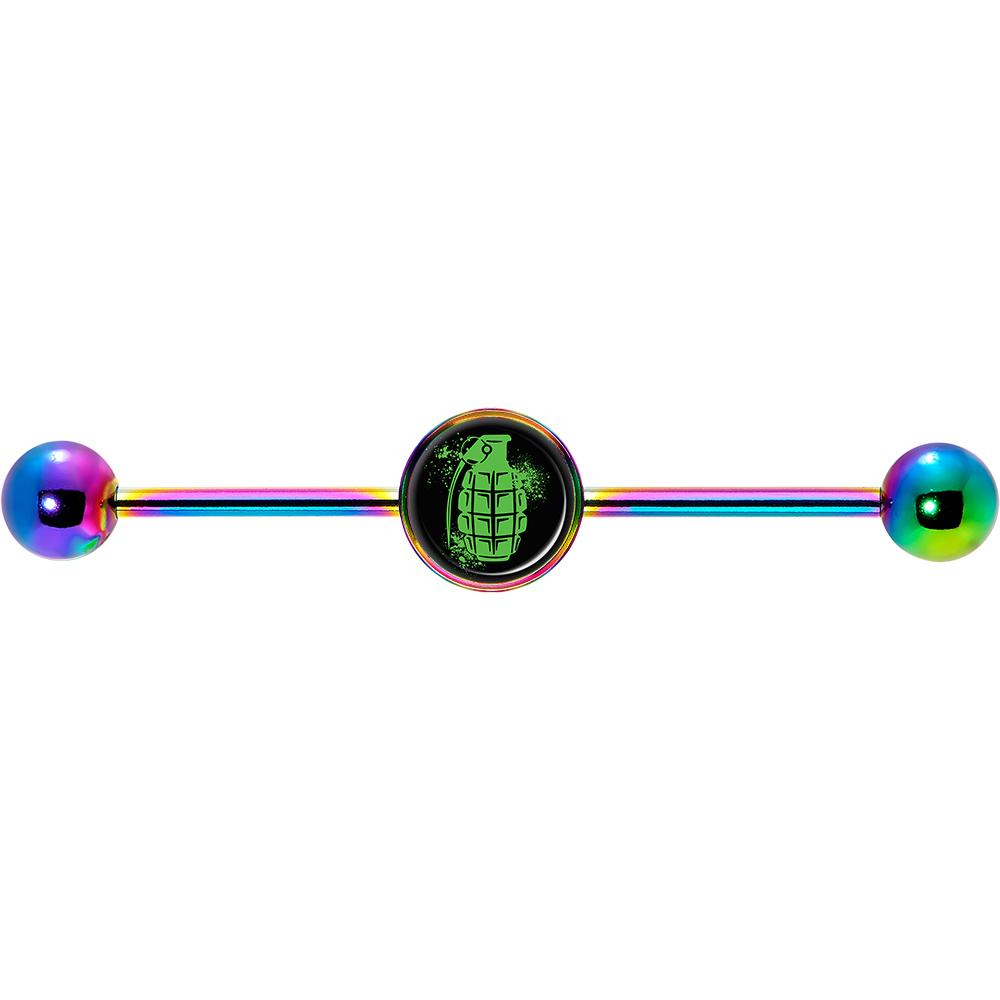 14G Green Grenade Rainbow Industrial Barbell 37mm