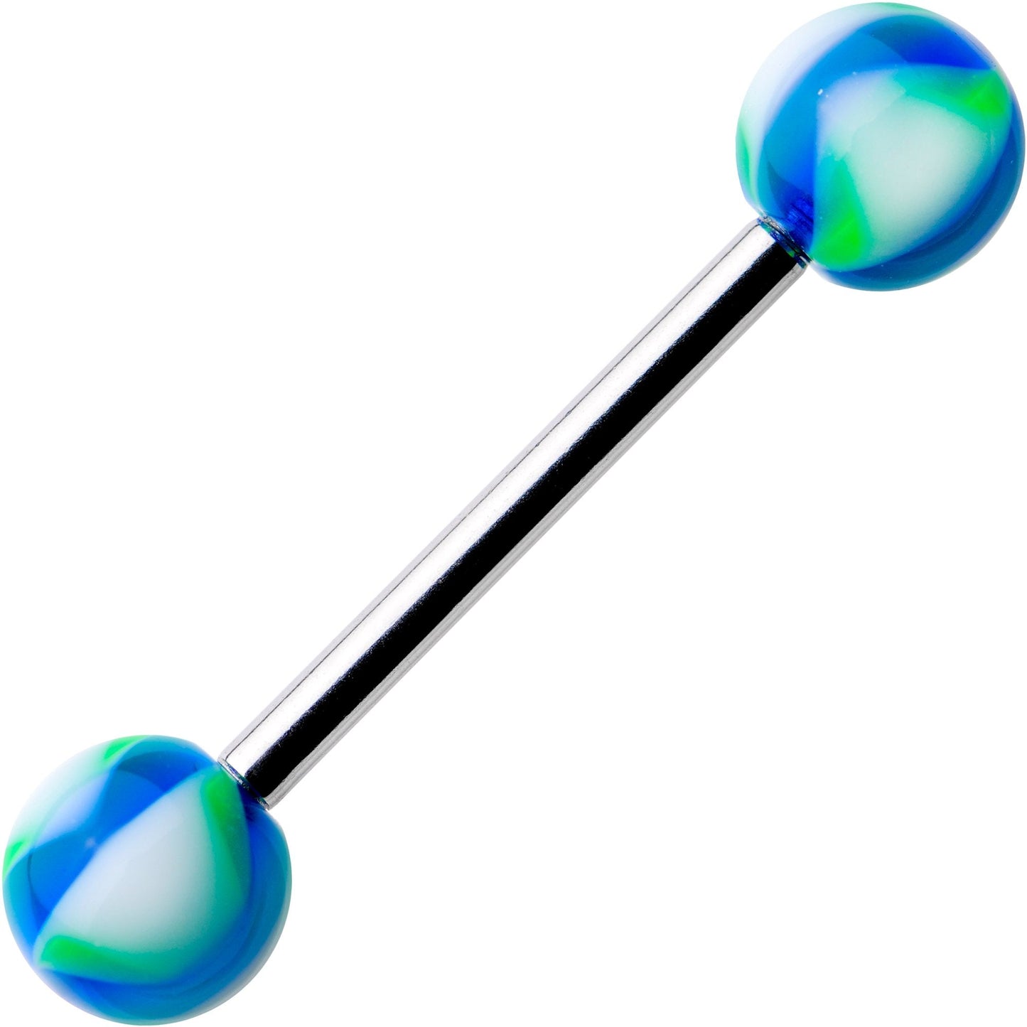Blue Green Swirl 6mm Acrylic Ball Barbell Tongue Ring
