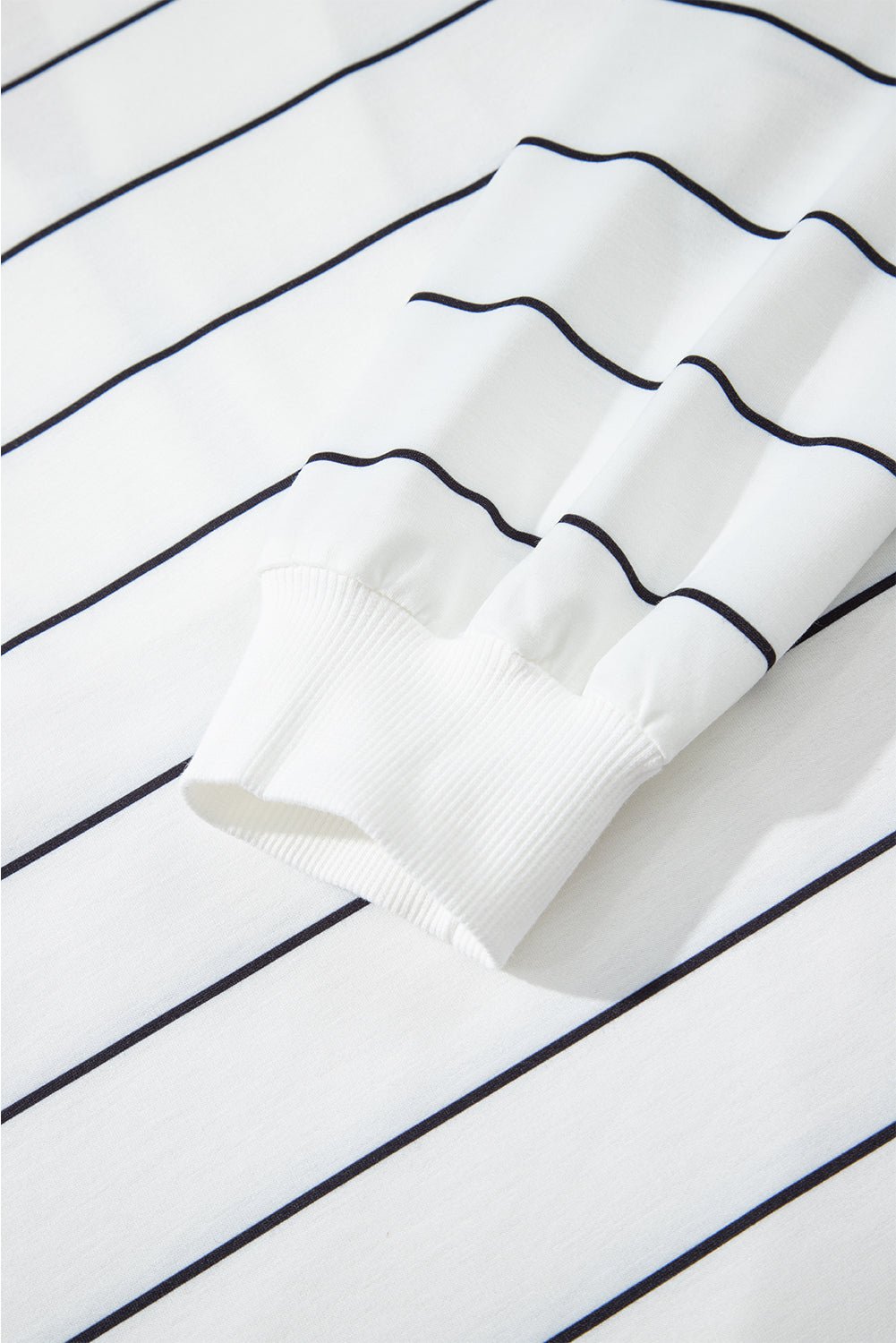 White Zip V Neck Casual Stripe Print Drop Shoulder Long Sleeve Top - Jaico Online Shop