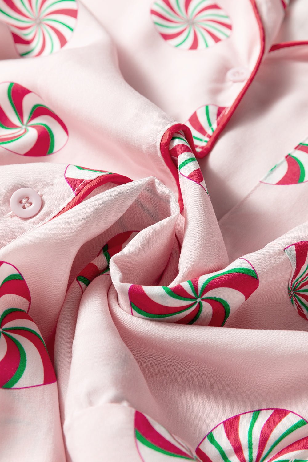 Pink Christmas Candy Contrast Trim Bow Knot Silky 2pcs Pajama Set - Jaico Online Shop