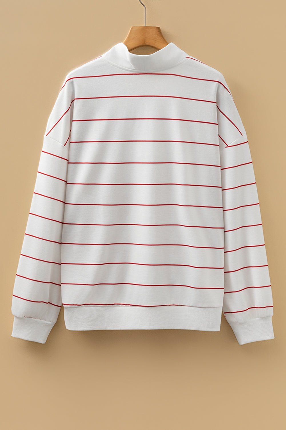 Fiery Red Zip V Neck Casual Stripe Print Drop Shoulder Long Sleeve Top - Jaico Online Shop