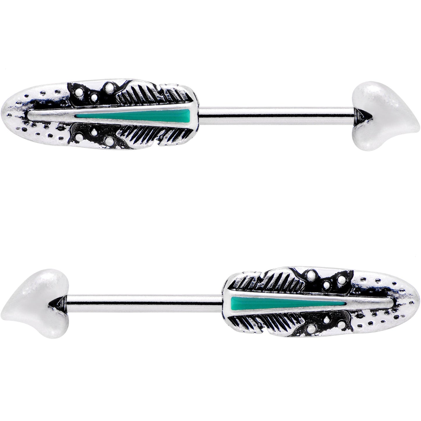 9/16 Faux Turquoise Southwest Heart Arrow Barbell Nipple Ring Set