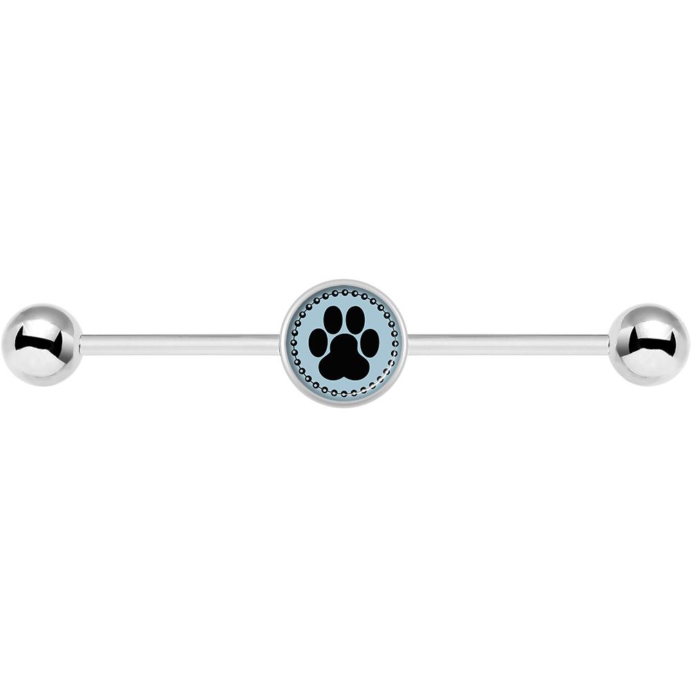 14G Black on Blue Paw Print Industrial Barbell 37mm