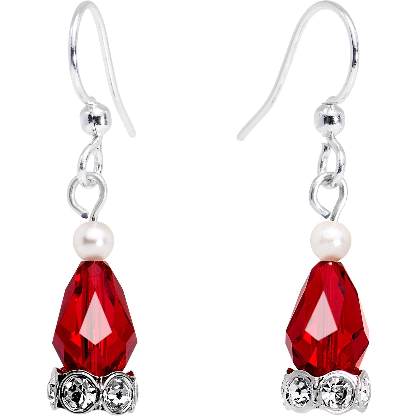 Silver Plated Red Holiday Ornament Fishhook Earrings
