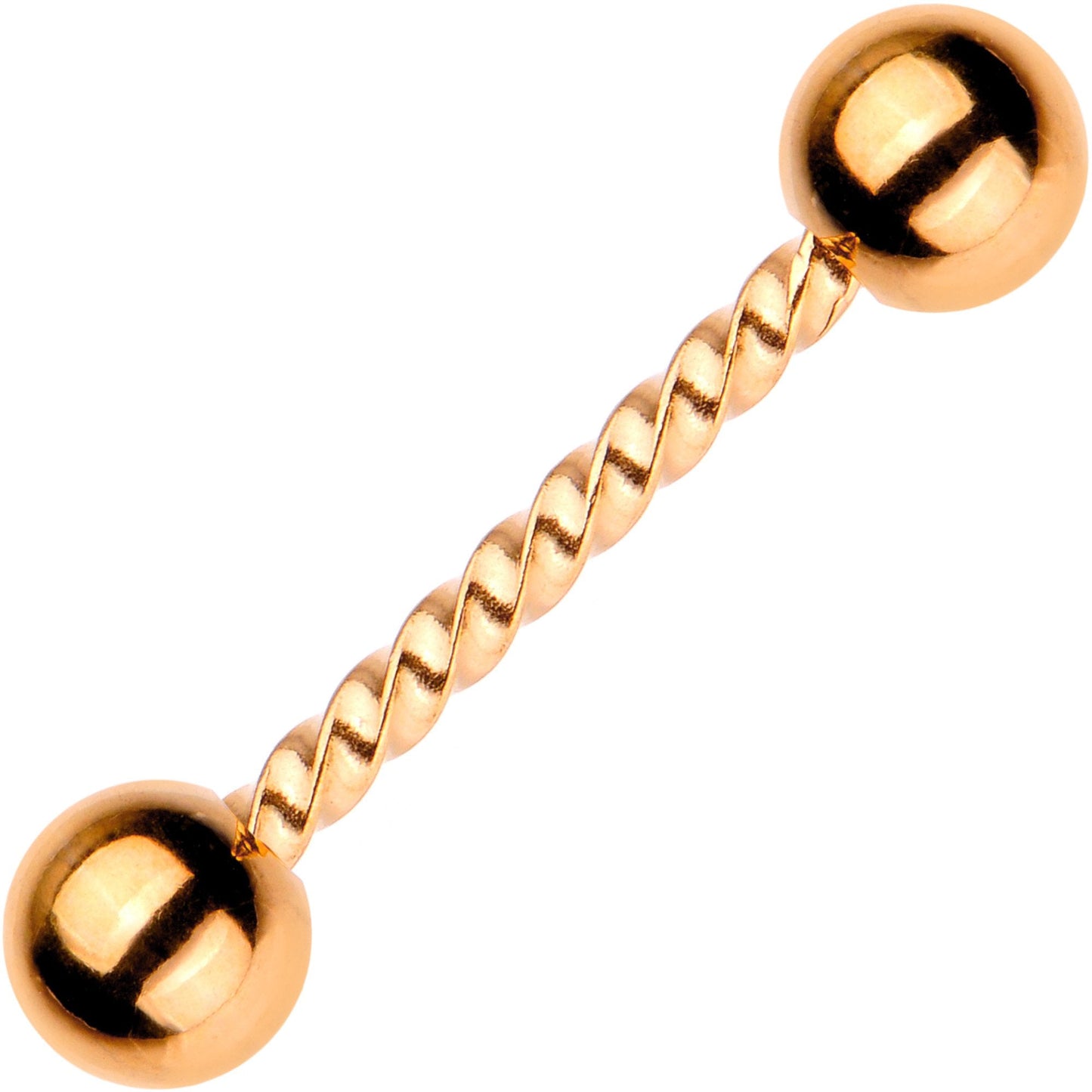 14G 5/8 Rose Gold Tone IP Seriously Twisted Barbell Tongue Ring