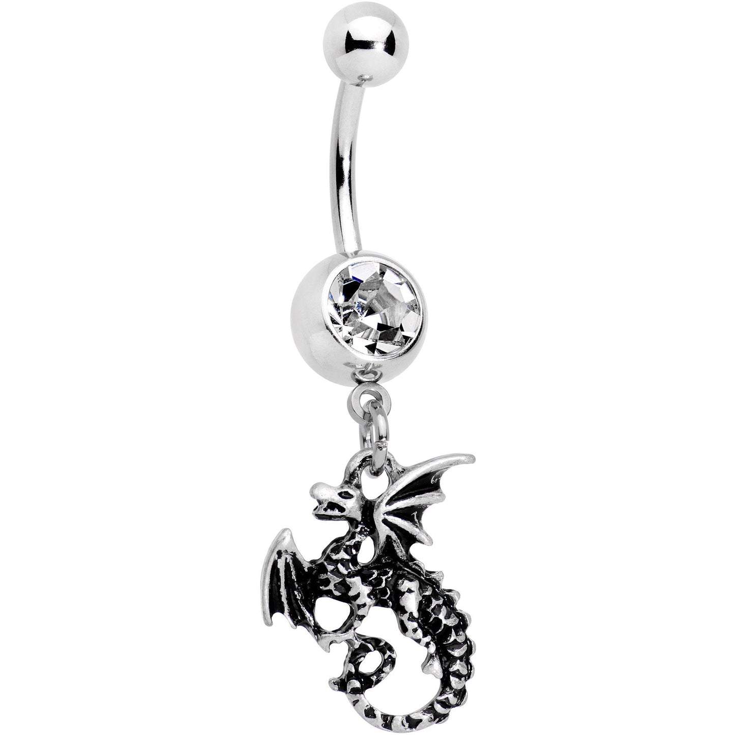 Clear Gem Dragon Dangle Belly Ring