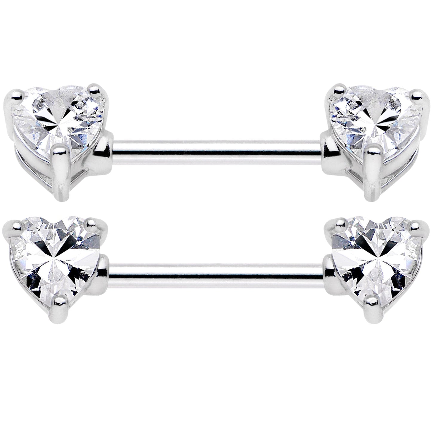 14G 9/16 Multi Color Heart Gem Barbell Nipple Ring Pack Set of 6