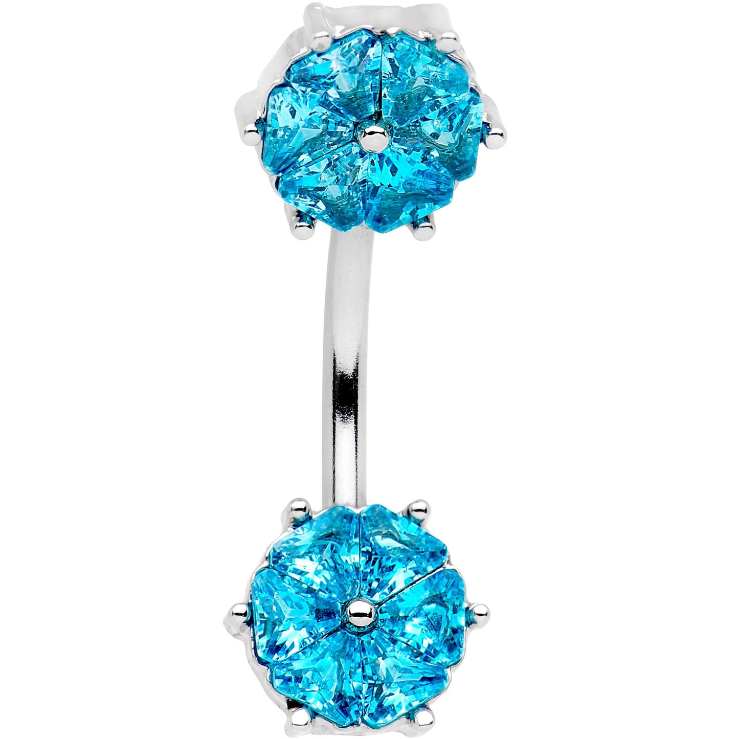 Aqua Gem Twin Flowers Double Mount Belly Ring