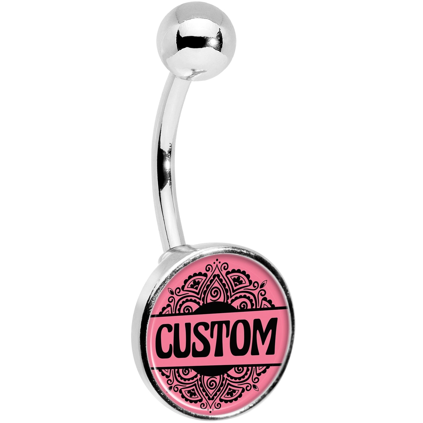 Custom Pink Mandala Personalized Name Belly Ring