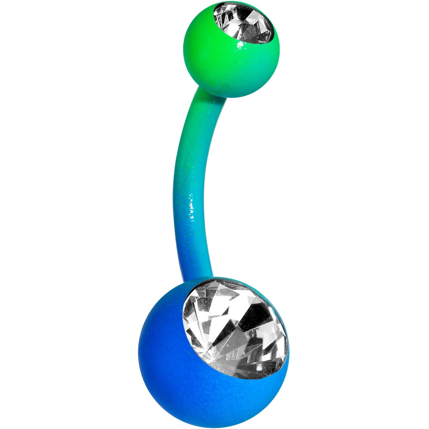 14G 3/8 Clear Gem Color Plated Blue Green Fade Belly Ring