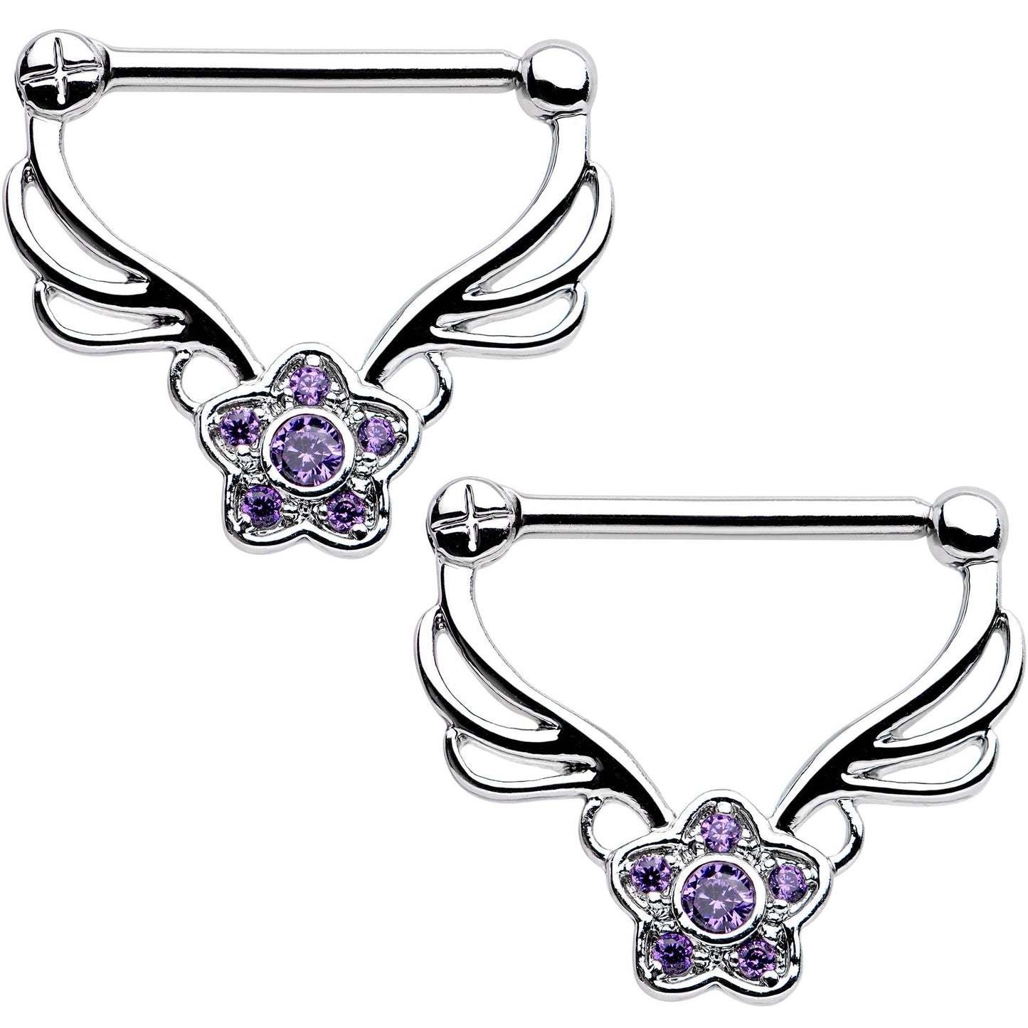 14G 9/16 Purple Gem Power Star Nipple Clicker Set