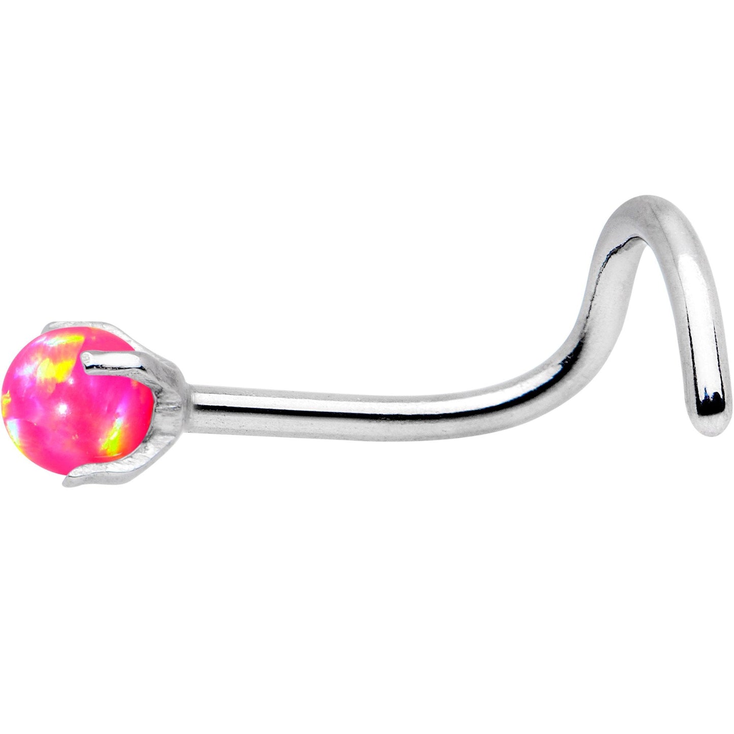 20G Pink Faux Opal Pronged Left Nose Screw