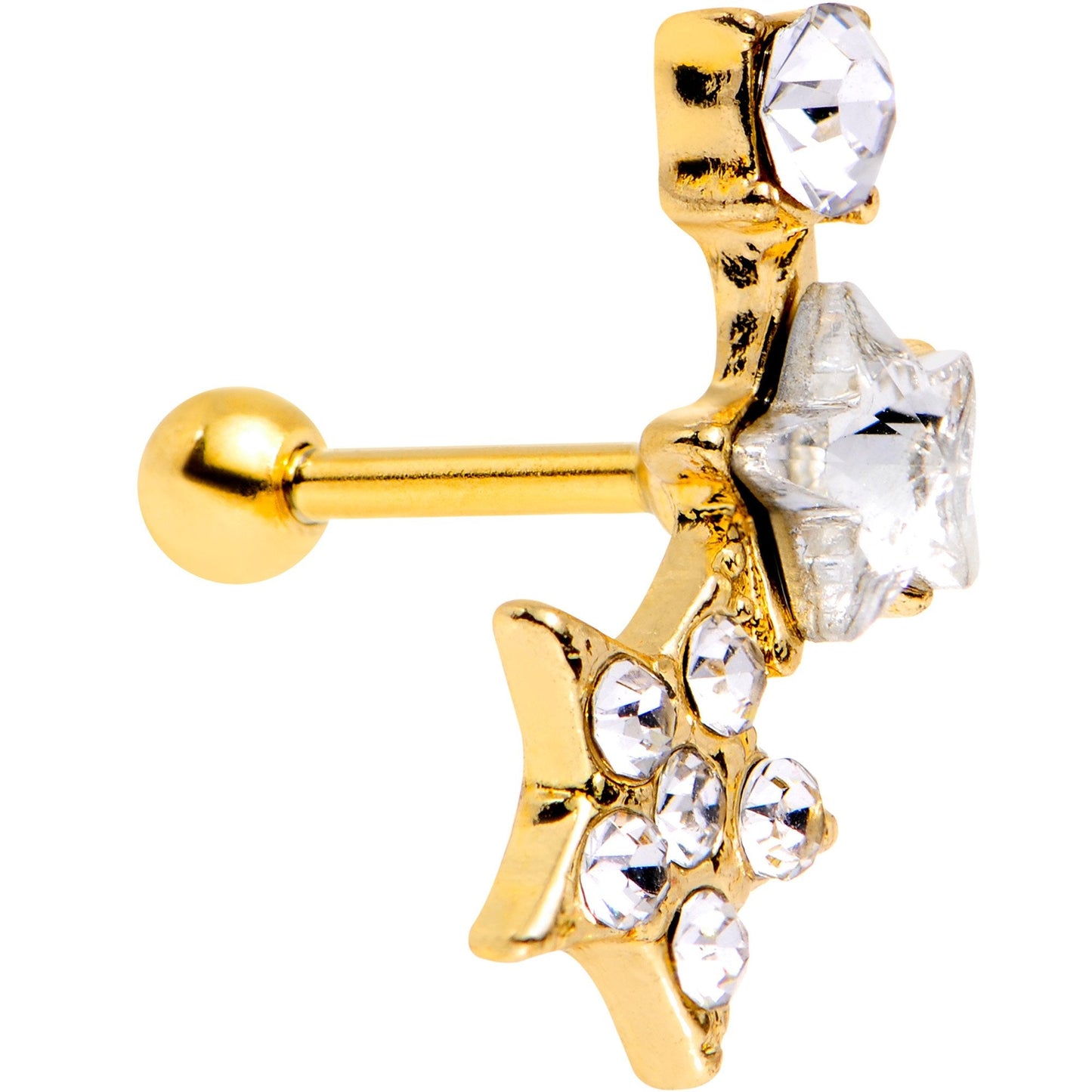 18G 1/4 Clear Gem Star Gold Plated Cartilage Tragus Earring