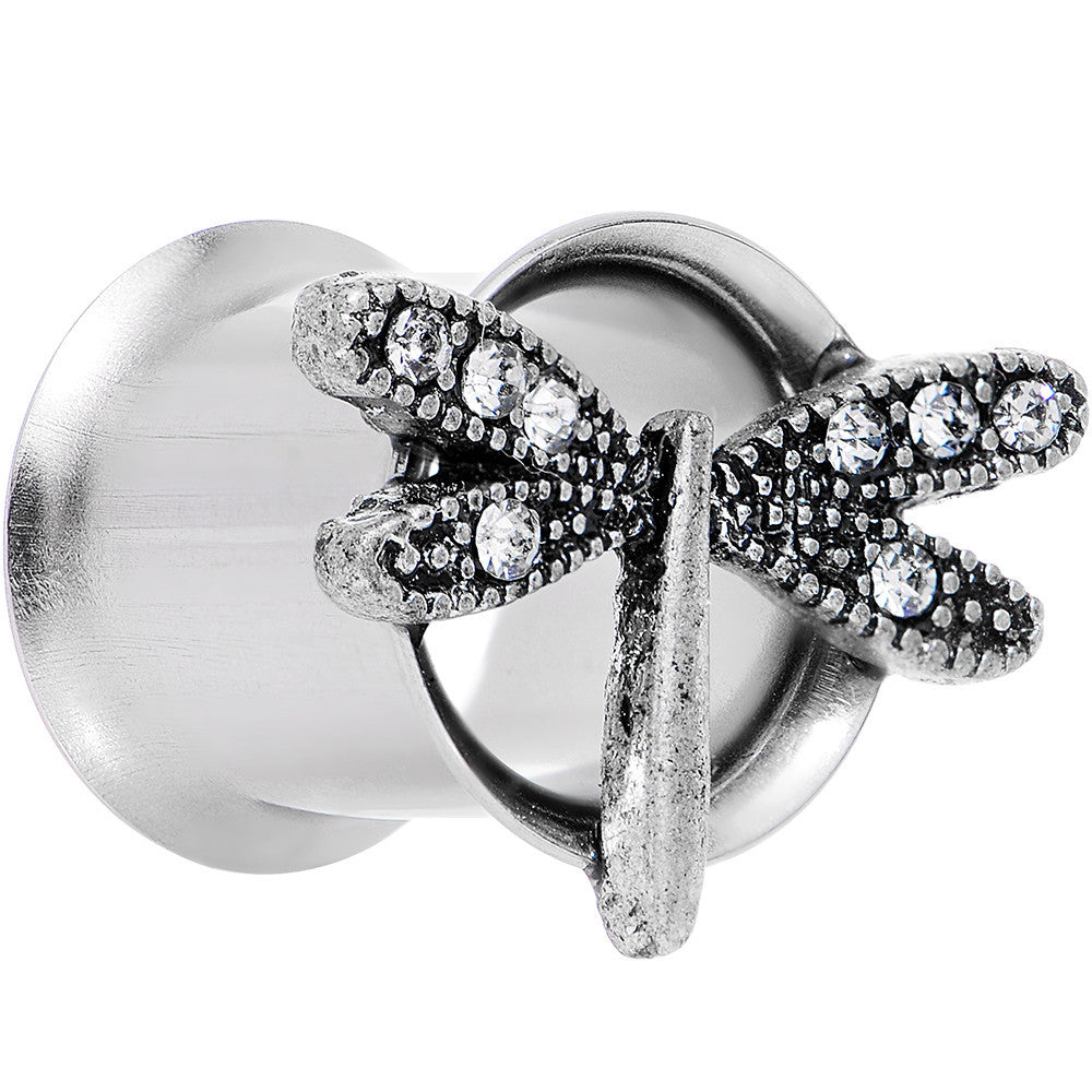 00G Clear Gem Steel Hi Sky Dragonfly Double Flare Tunnel Plug Set