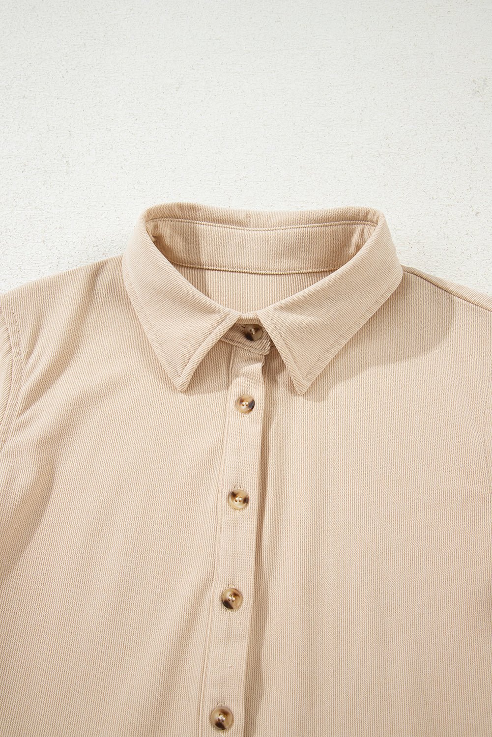 Oatmeal Corduroy Half Button Collared Long Sleeve Mini Dress - Jaico Online Shop