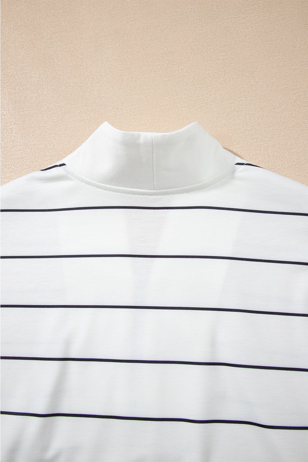 White Zip V Neck Casual Stripe Print Drop Shoulder Long Sleeve Top - Jaico Online Shop
