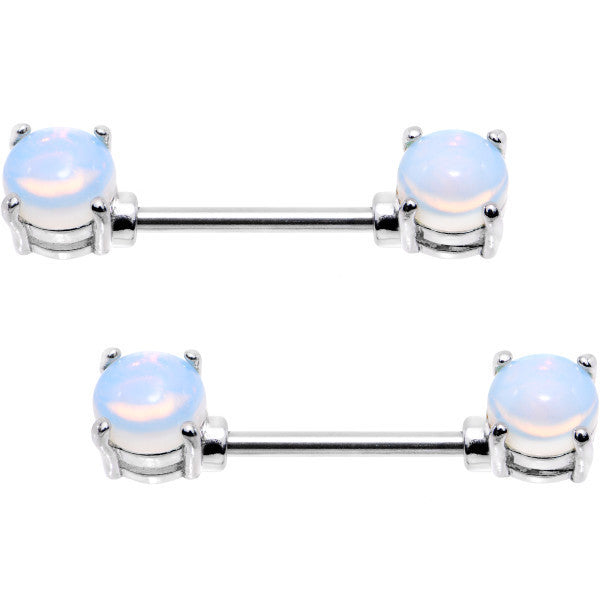 14G 9/16 Faux Opalite Stone Barbell Nipple Ring Set