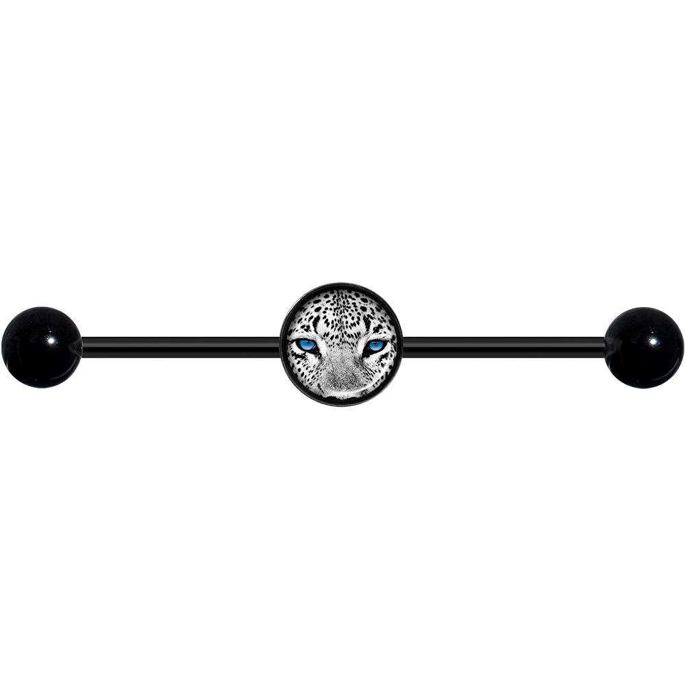 14G Black White Leopard Eyes Black Industrial Barbell 37mm