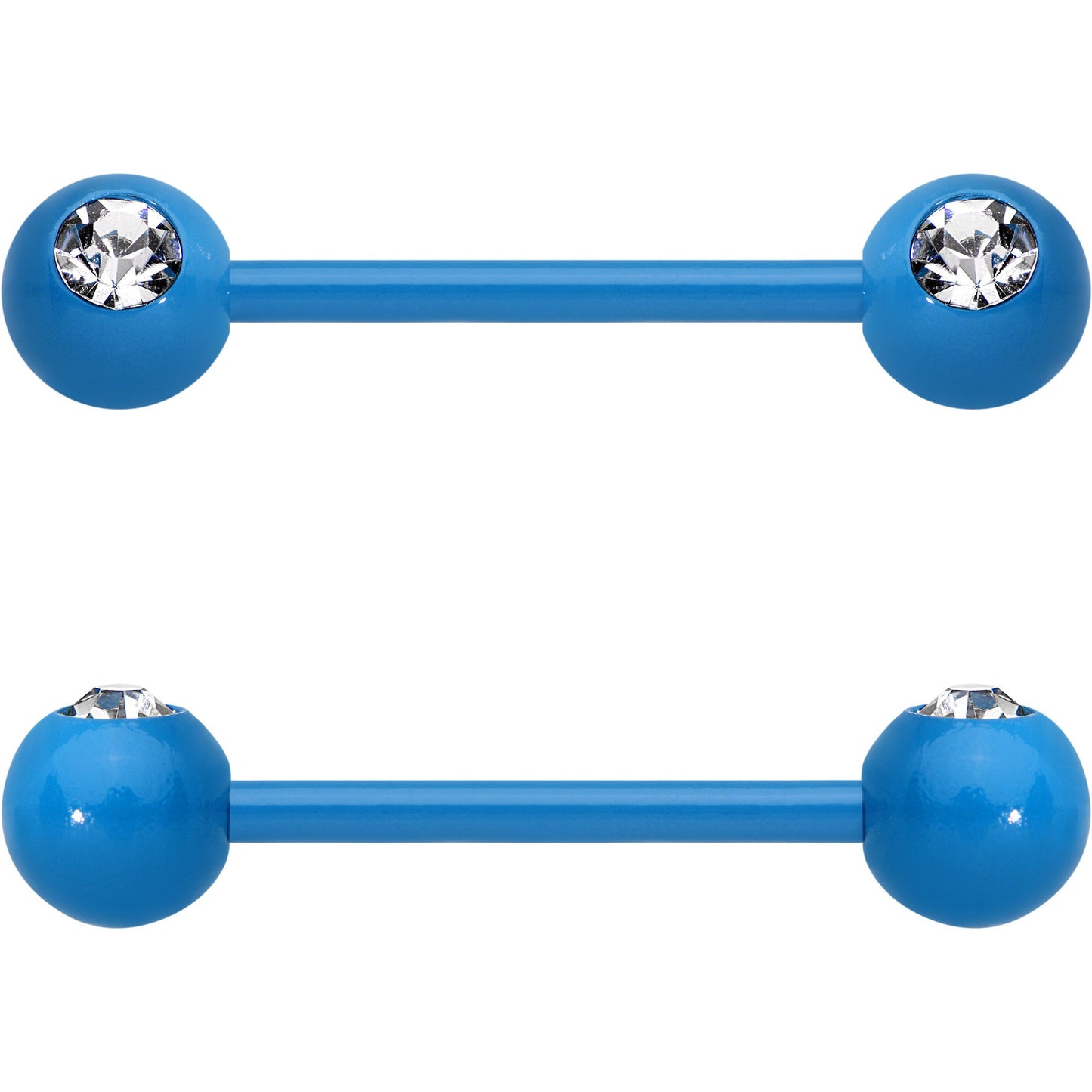 14G 5/8 Clear Gem Blue Acrylic Over Steel Nipple Barbell Set