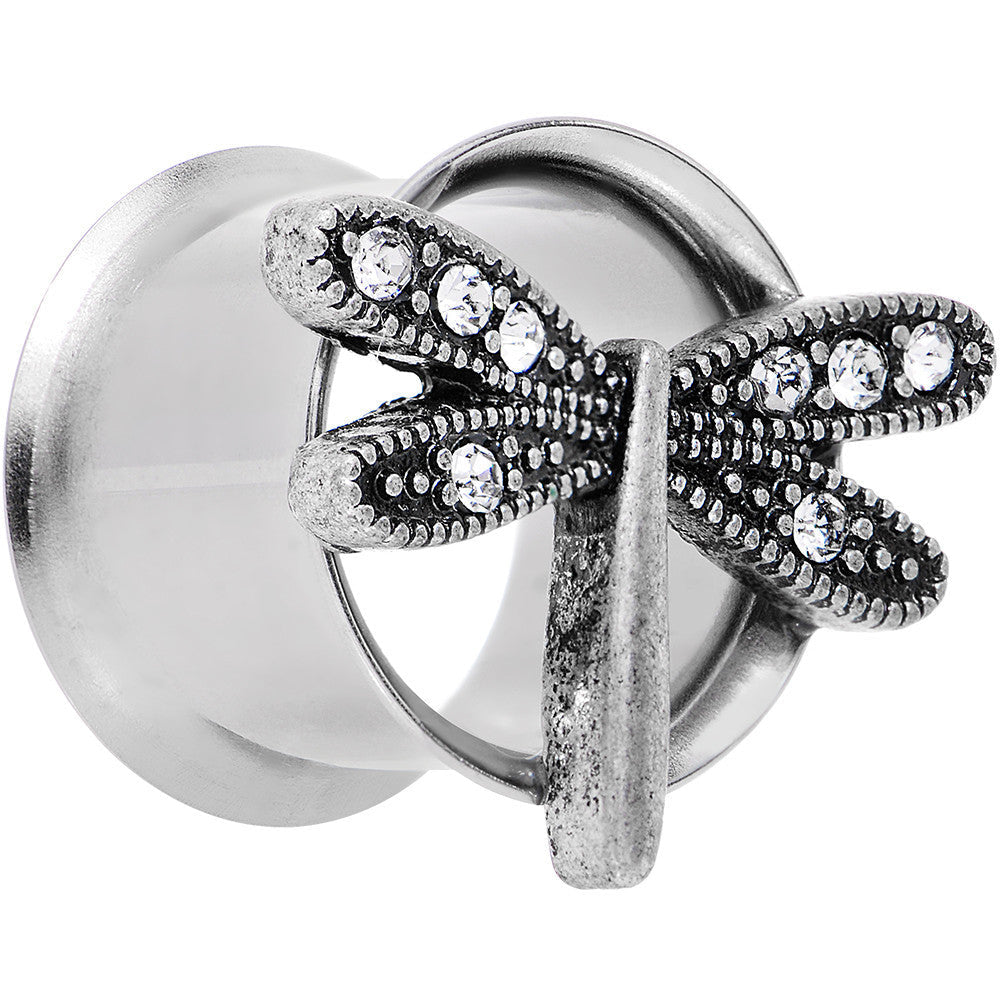 9/16 Clear Gem Steel Hi Sky Dragonfly Double Flare Tunnel Plug Set