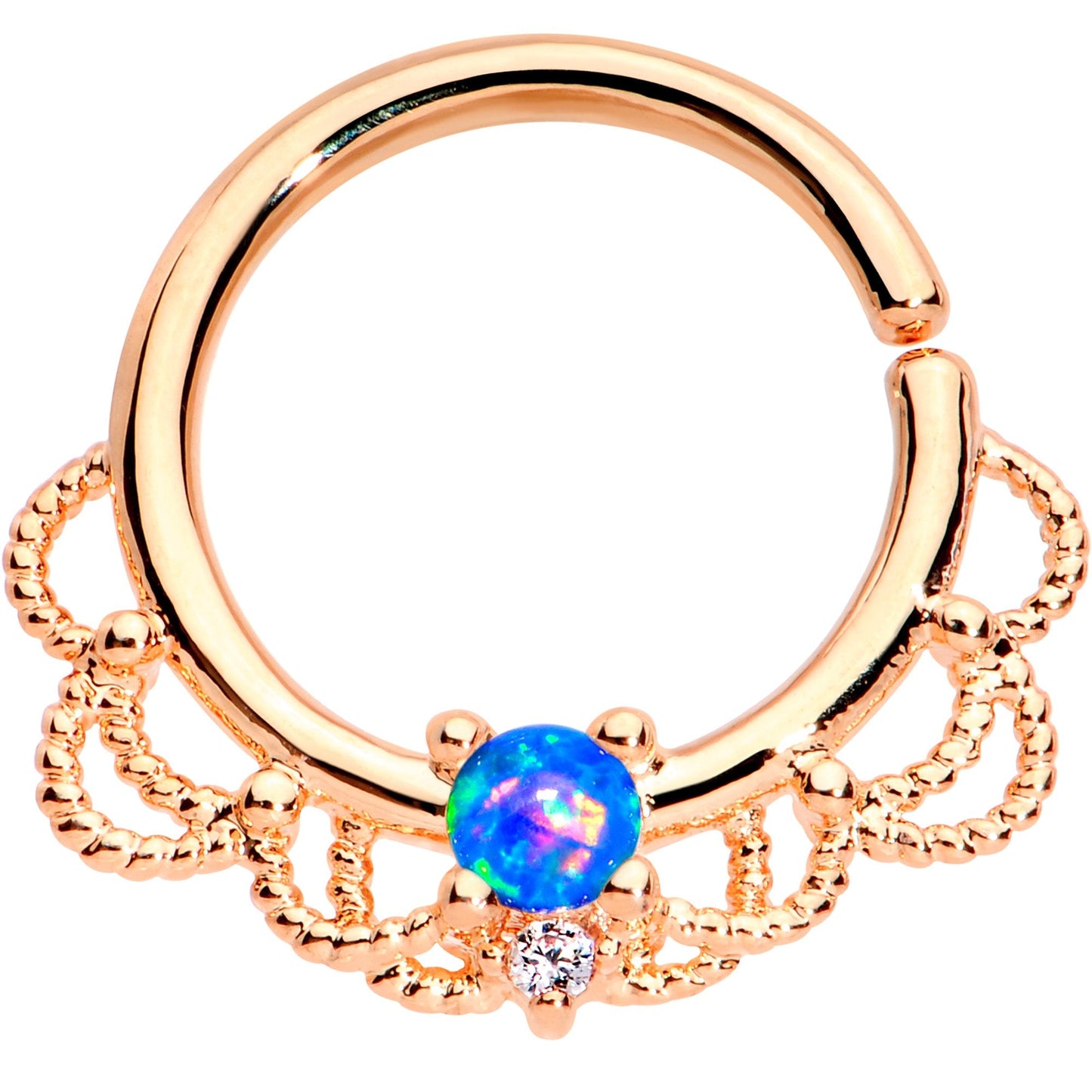 16G 5/16 Blue Faux Opal Rose Gold Plated Seamless Circular Ring