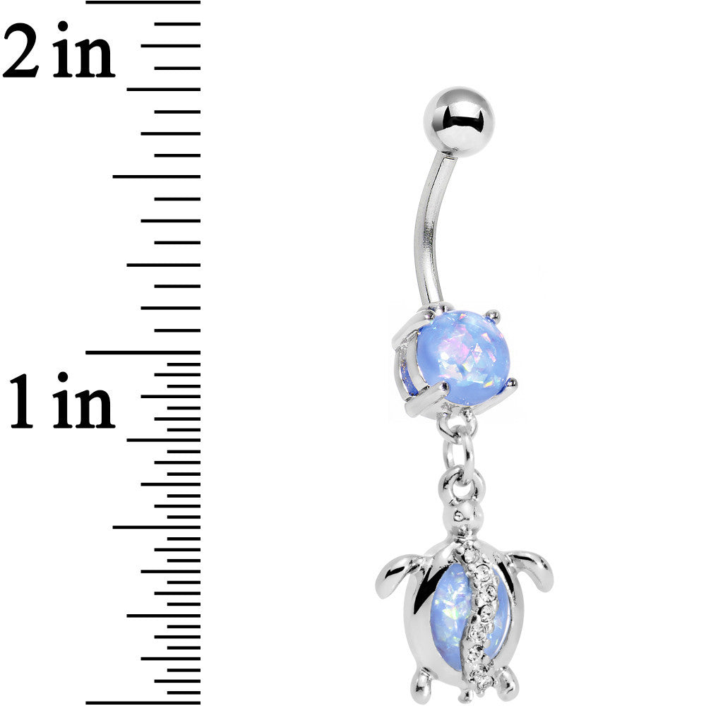 Aqua Faux Opal Clear Gem Beach Turtle Dangle Belly Ring