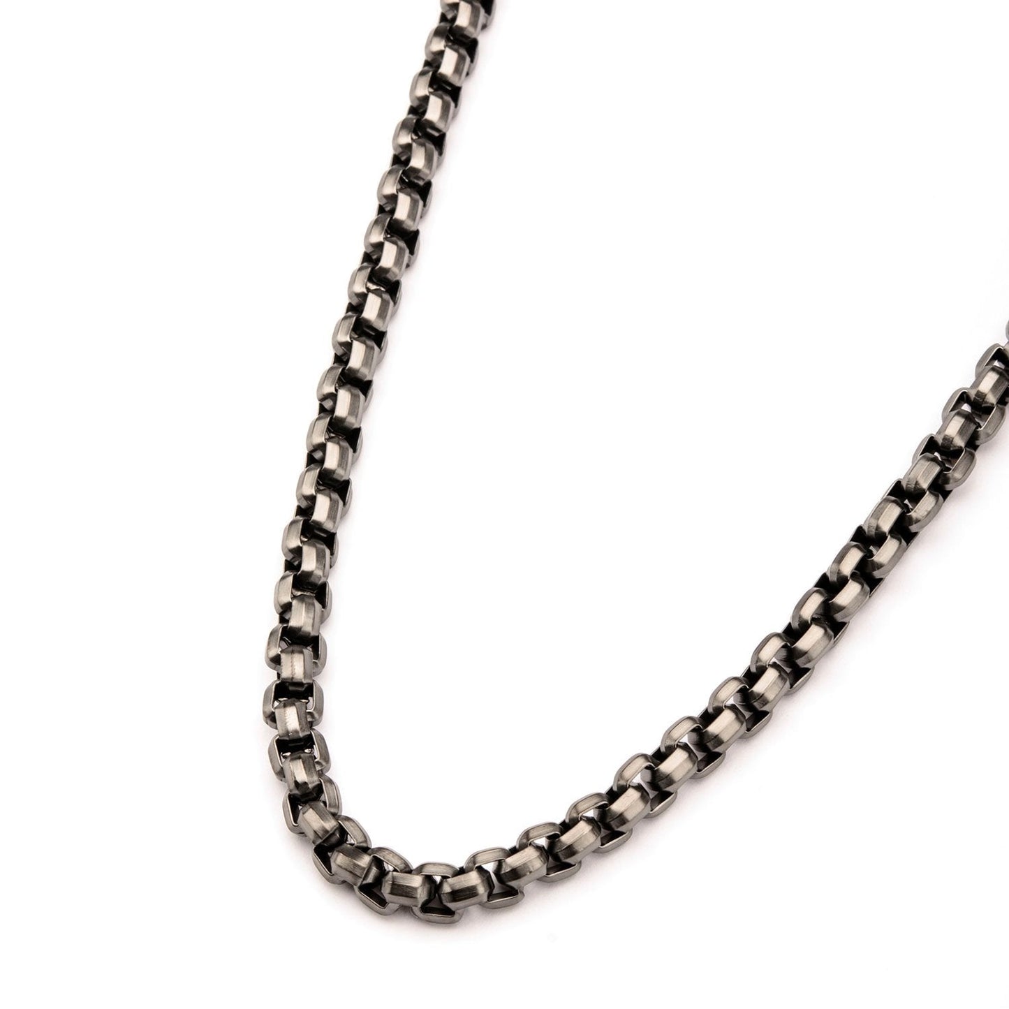 Mens Stainless Steel Gun Metal IP 8.3mm Round Box Chain Necklace