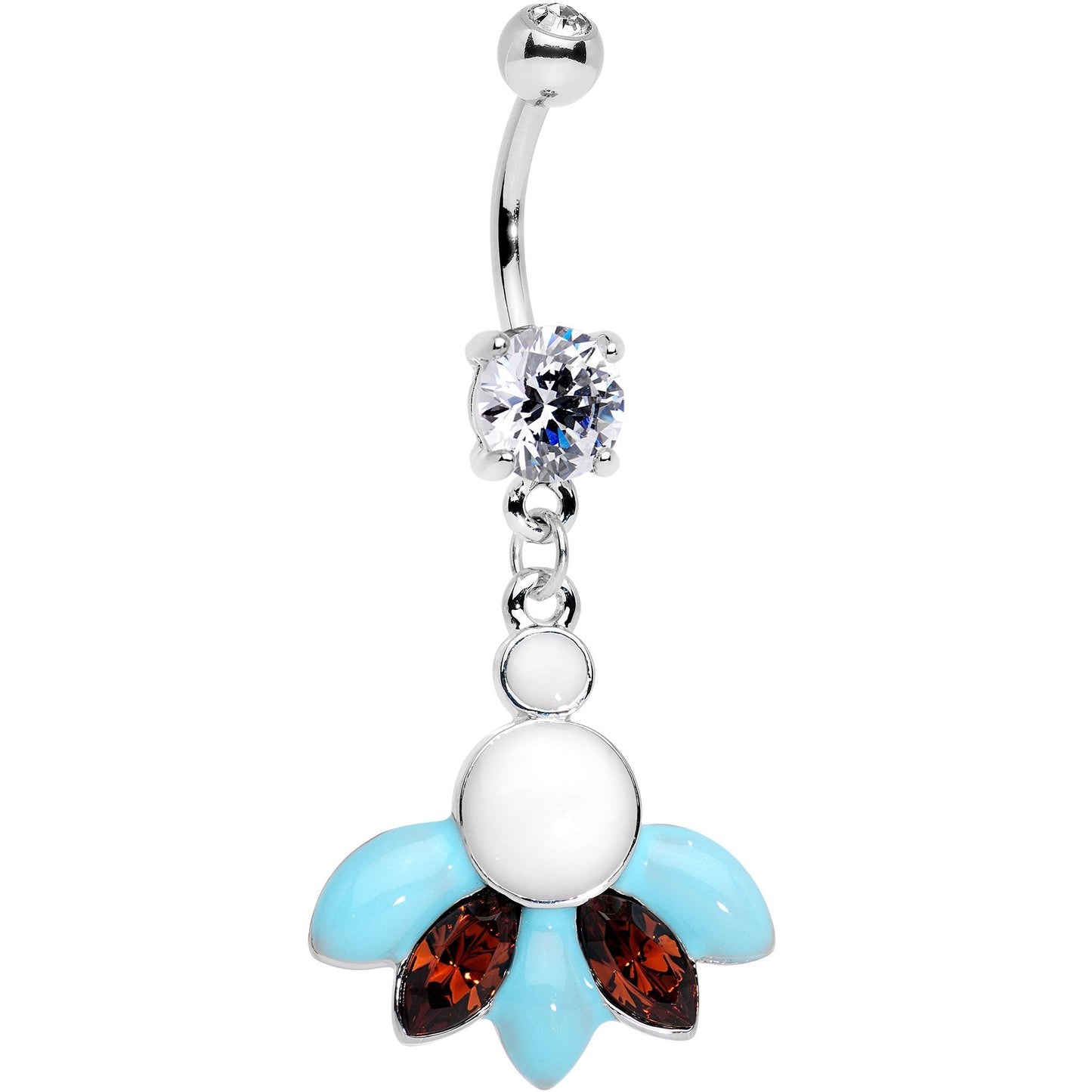 Clear Orange Gem Daring White Blue Deco Dangle Belly Ring