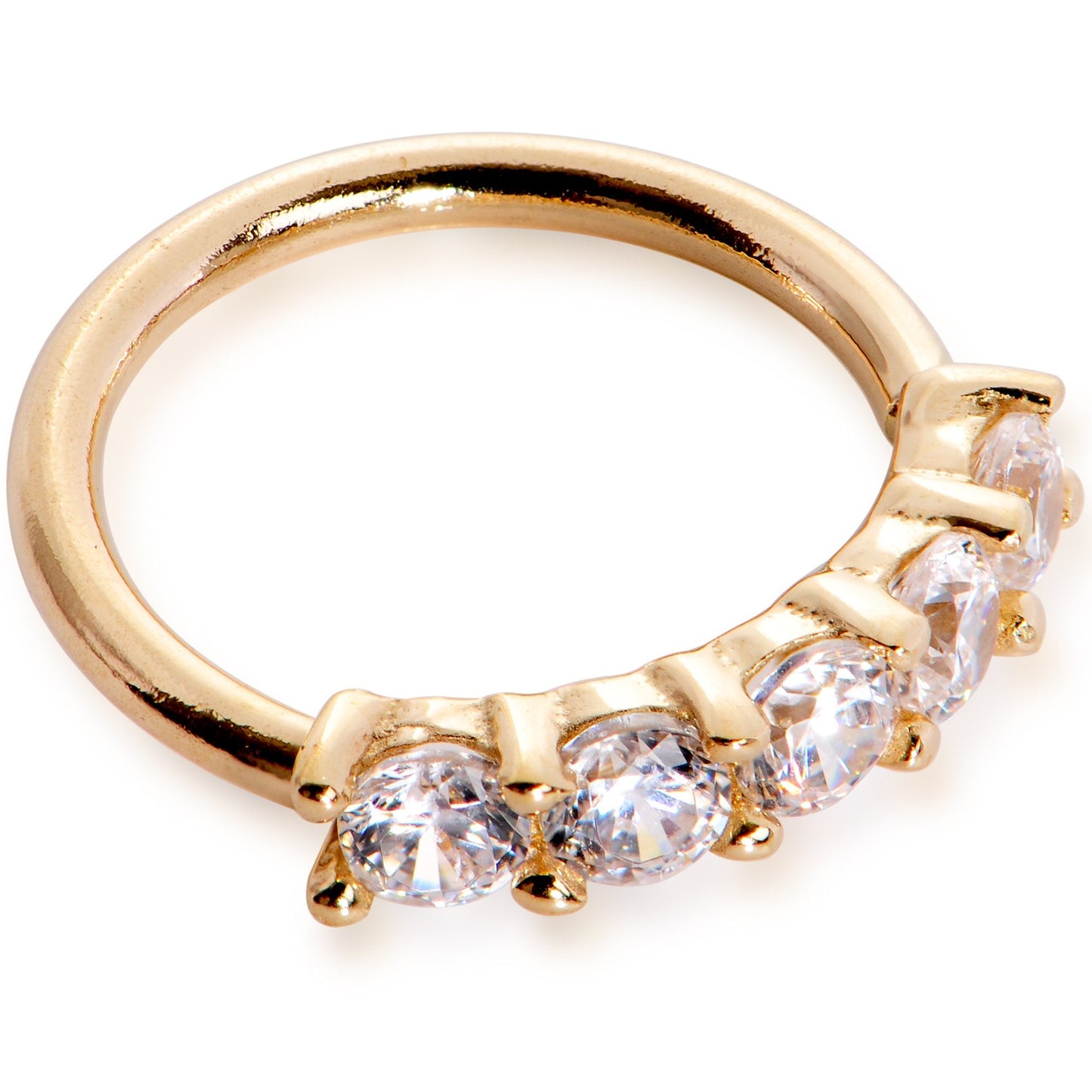 18G 1/4 Clear CZ Gem 14k Yellow Gold Seamless Circular Ring