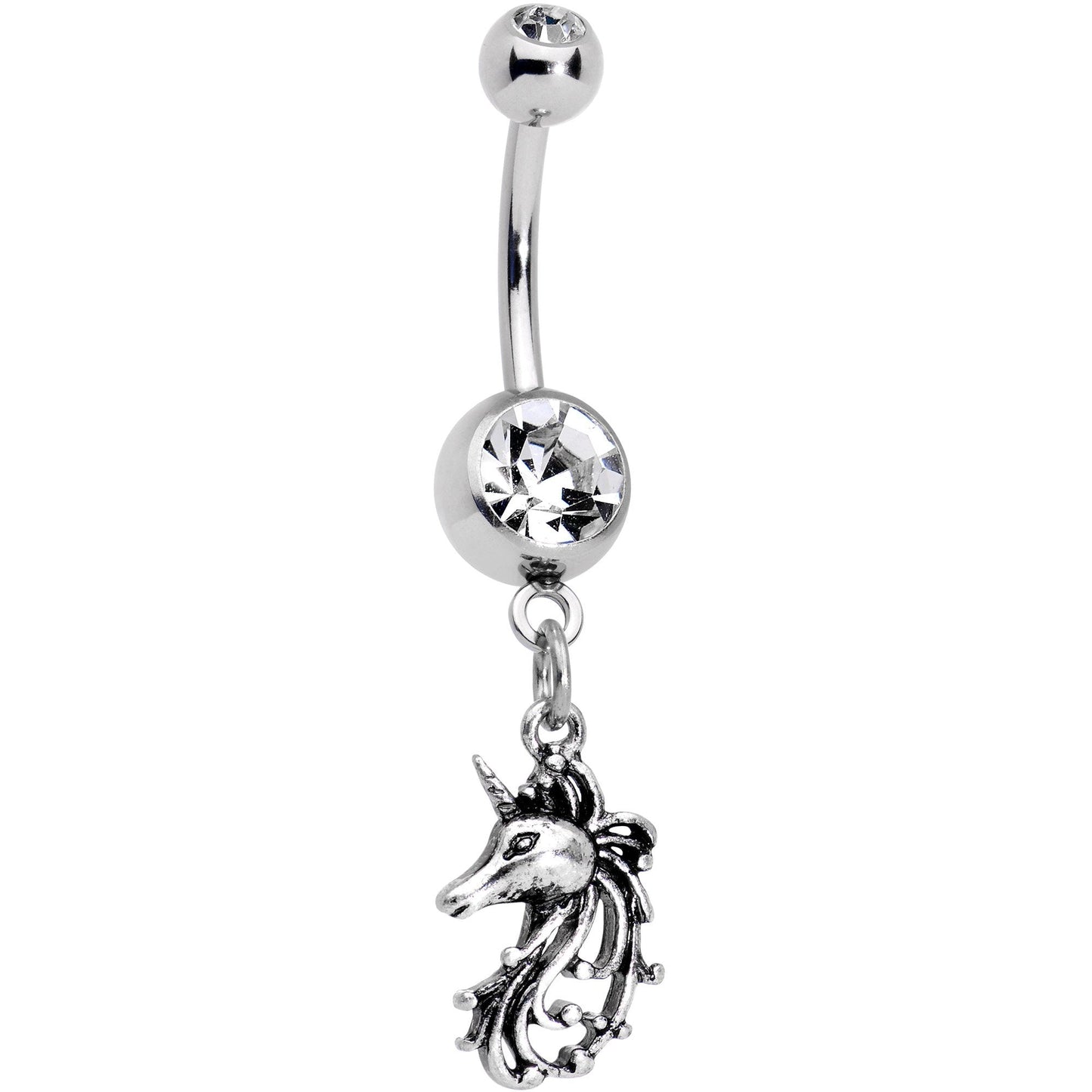 Clear Gem Unicorn Mane Dangle Belly Ring