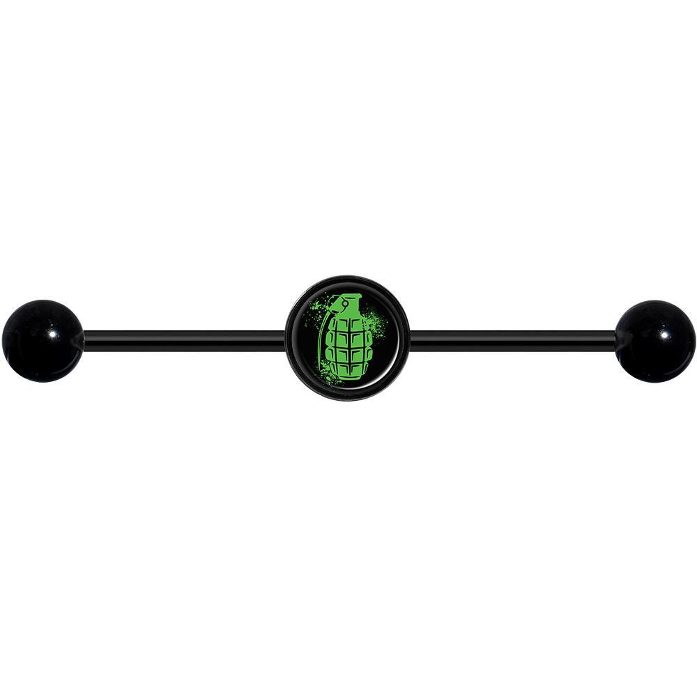 14G Green Grenade Black Industrial Barbell 37mm
