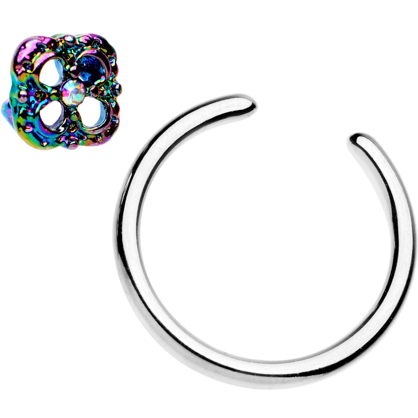 16G 3/8 Iridescent Rainbow Flower BCR Captive Ring