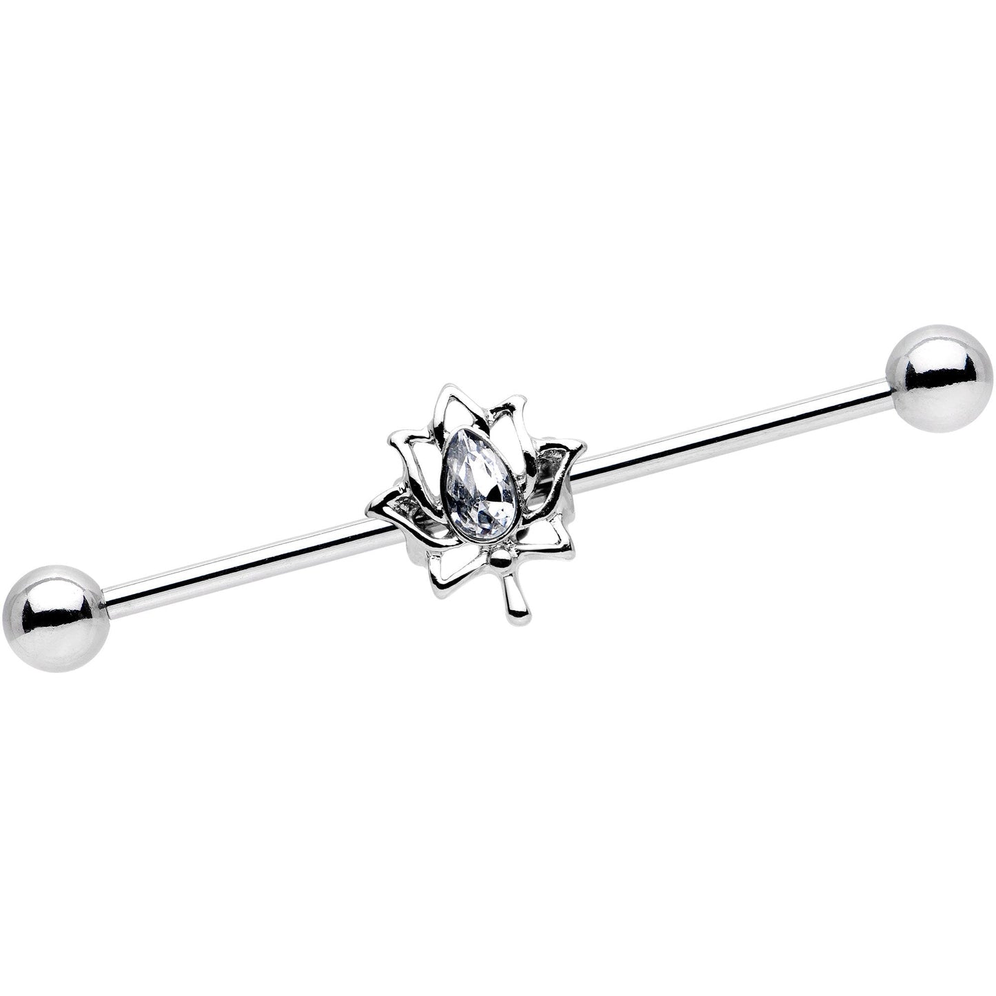 14G Clear Gem Lotus Flower Leaf Industrial Barbell 38mm