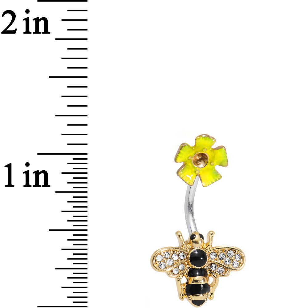 Clear Gem Pardon Me Honey Bee Yellow Flower Double Mount Belly Ring