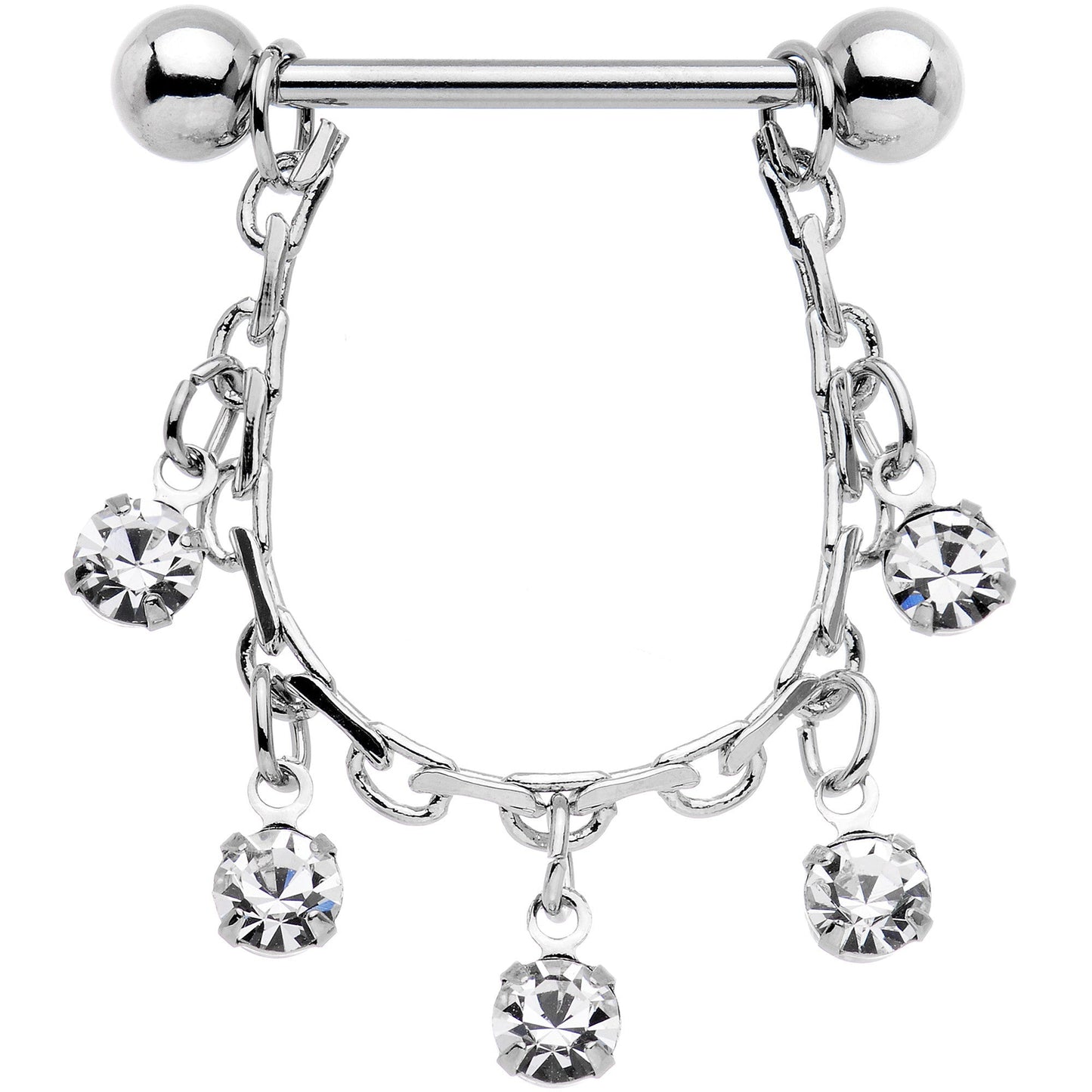 14G 5/8 Clear Gem Chain Drop Dangle Nipple Ring Set