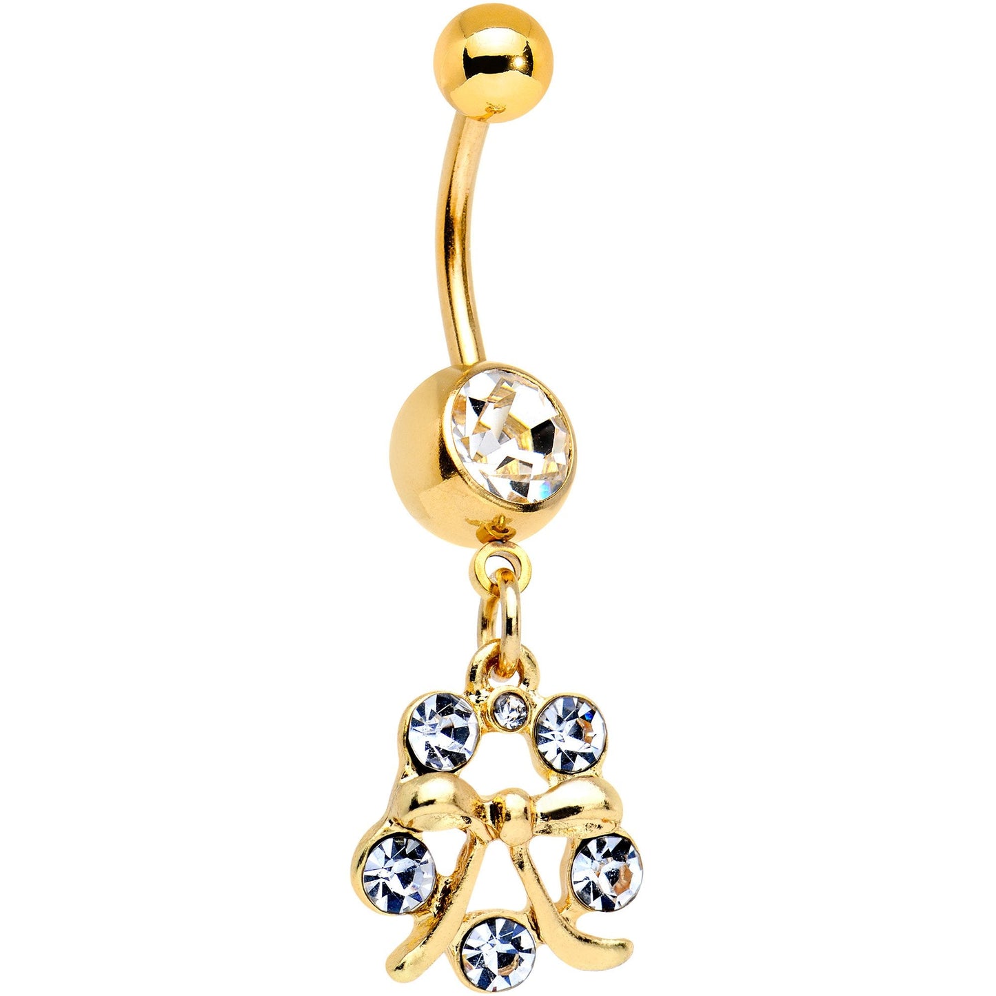 Clear Gem Gold PVD Halo Pretty Bow Belly Ring