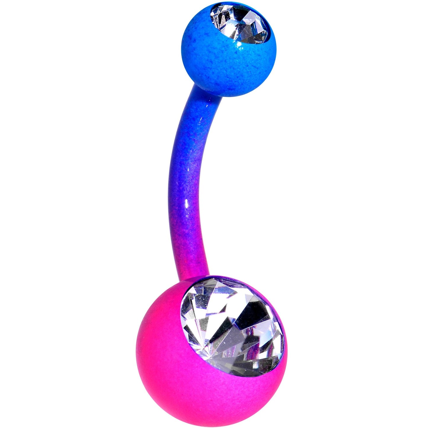 14G 3/8 Clear Gem Color Plated Pink Blue Fade Belly Ring