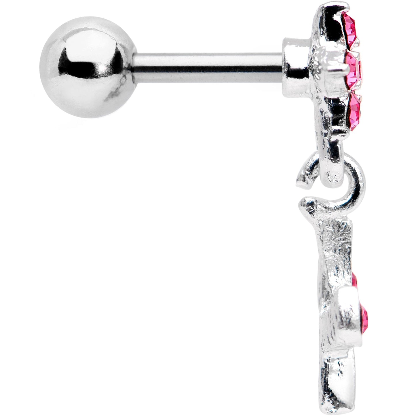 16G 1/4 Pink Gem Flower Dangle Cartilage Tragus Earring