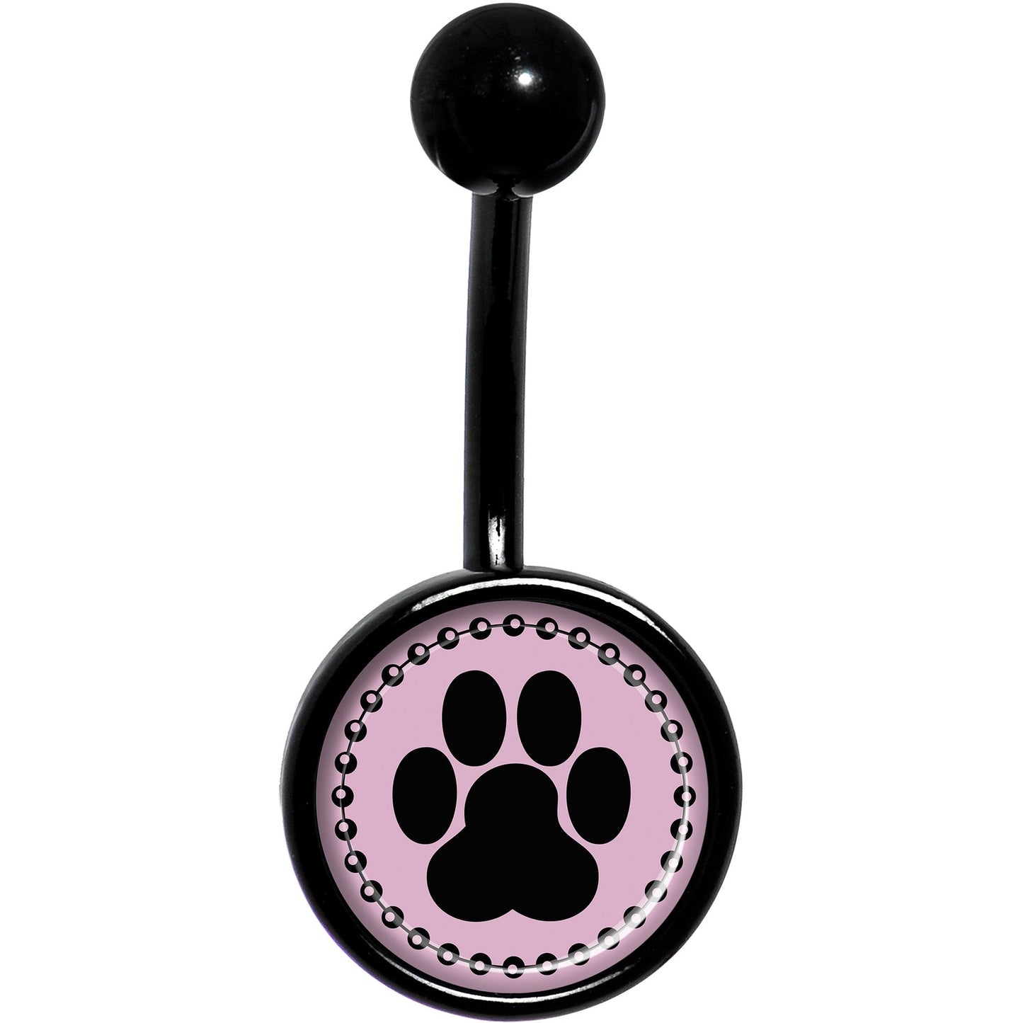 Black on Pink Paw Print Black Belly Ring