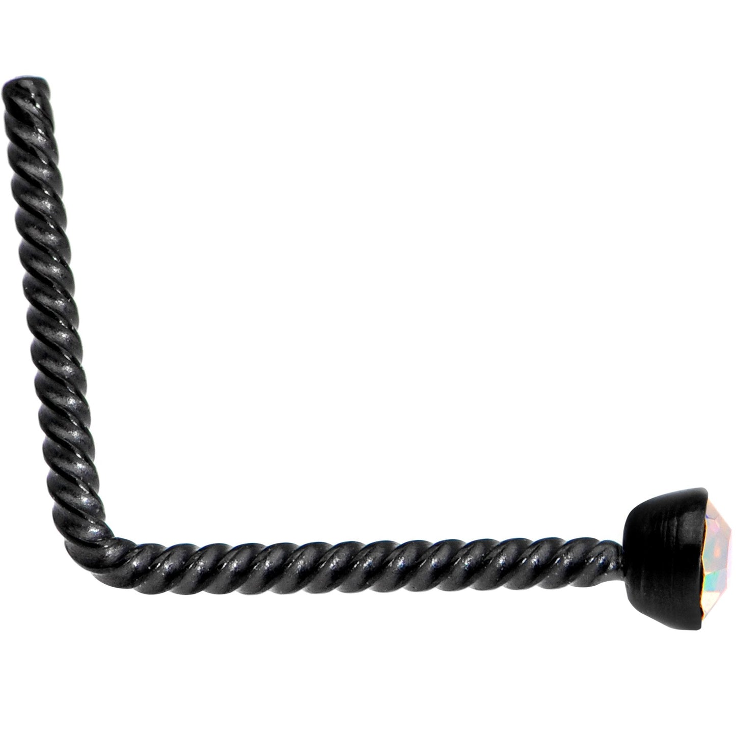 Aurora 2mm Gem Inlay Black So Twisted L Shaped Nose Ring