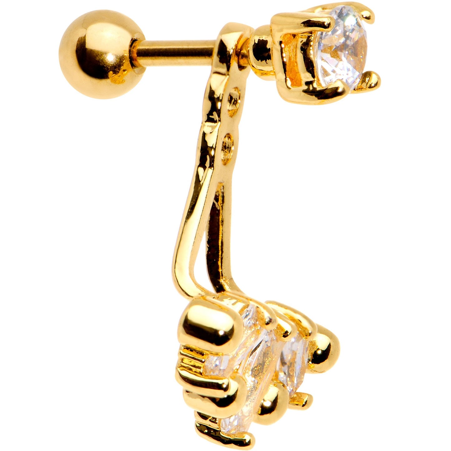 Clear CZ Gem Gold PVD Fashion Fan Dangle Cartilage Tragus Piercing