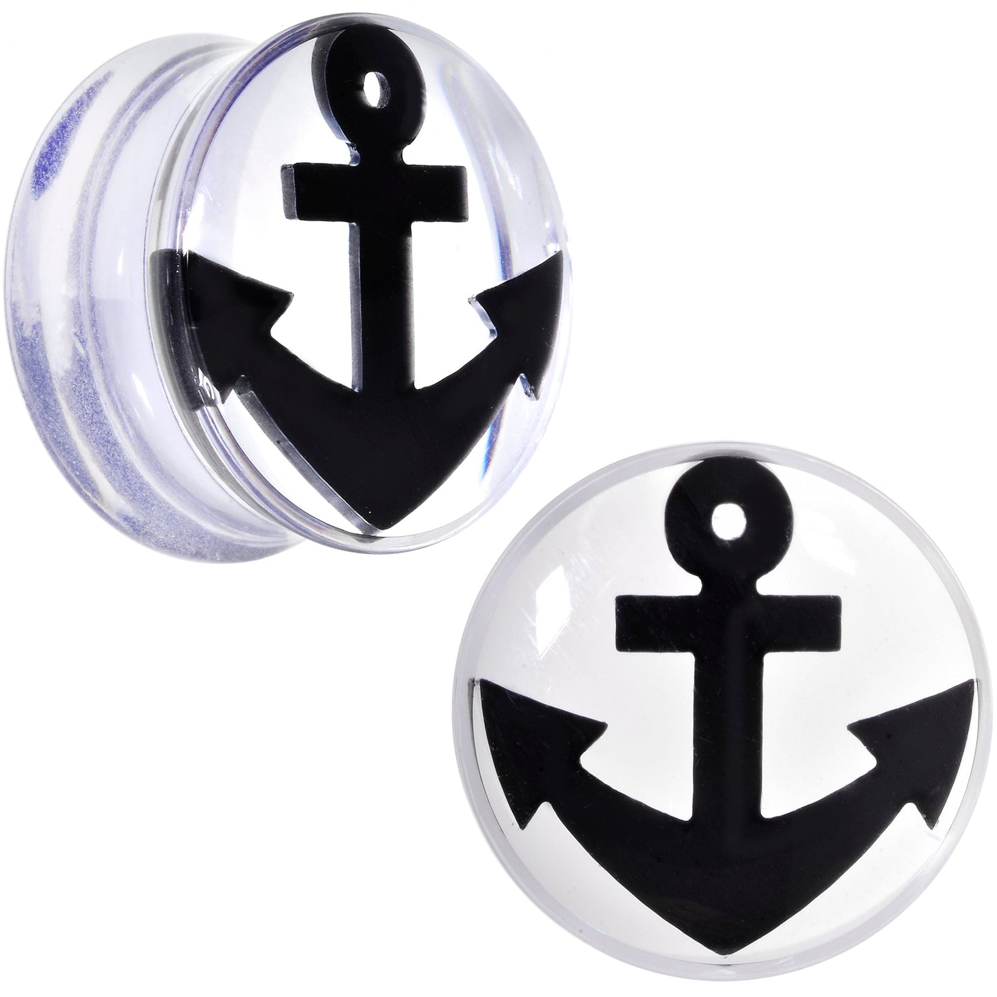 Clear Acrylic Black Anchor Saddle Plug Set 6mm to 20mm
