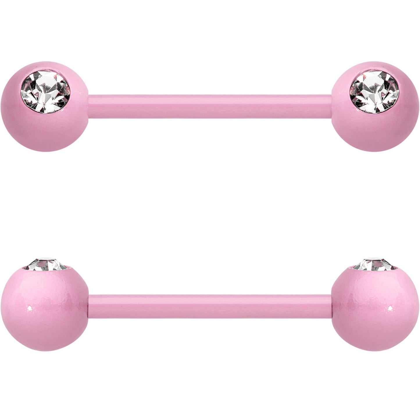 14G 5/8 Clear Gem Light Pink Acrylic Over Steel Nipple Barbell Set